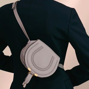 Chloé Mini Marcie Saddle Bag in Grey Grain Calfskin